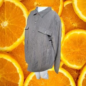 Rainforest Quilted Shirt Jacket Men L Brown Button‎ Down Quilted Elbow Patches